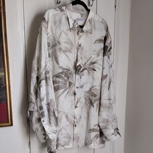 Tommy Bahama Cream and Brown Leaf Print Shirt XXXL/TTTG